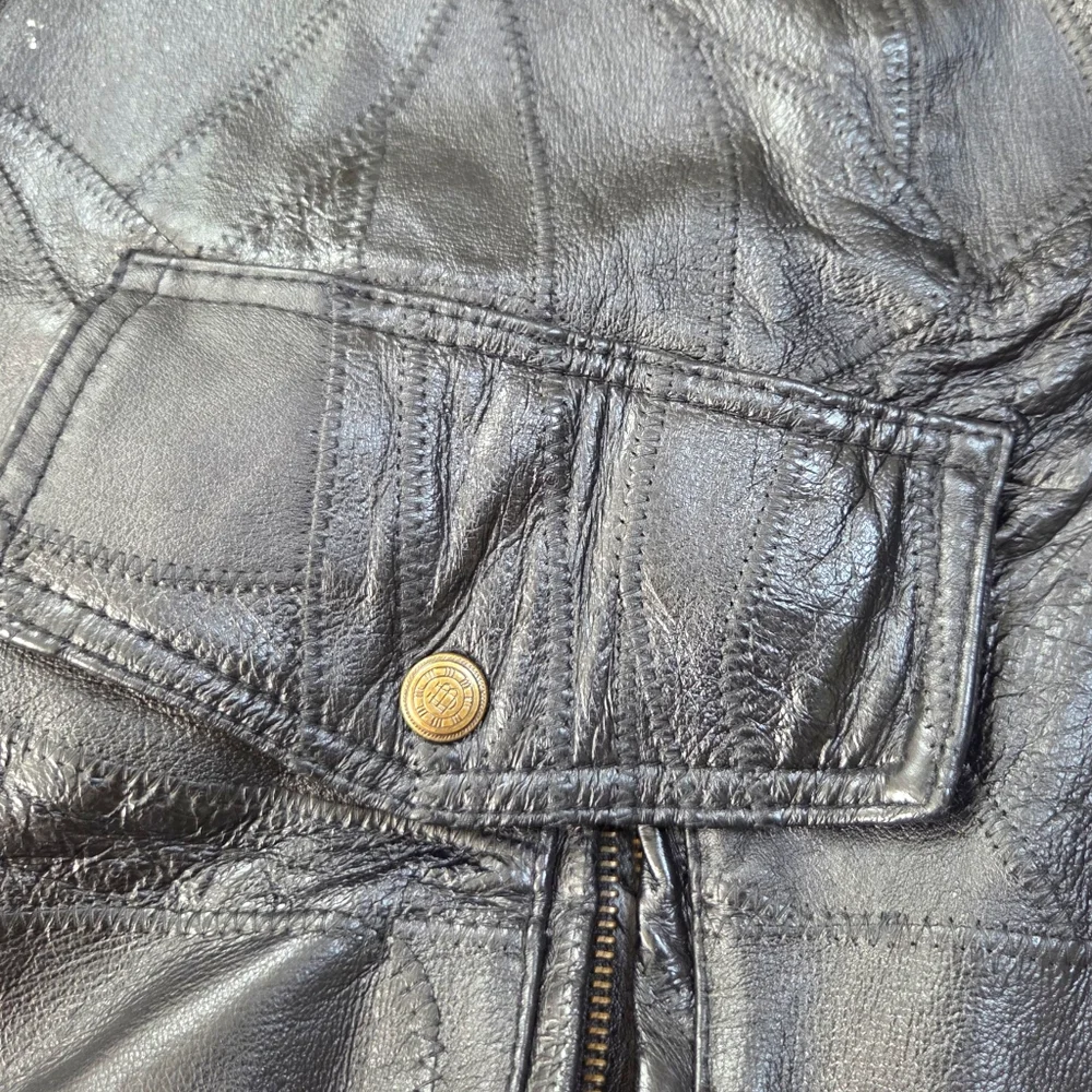 Vintage Patchwork Leather Bomber Jacker Mens Large Black 90s Heavyweight